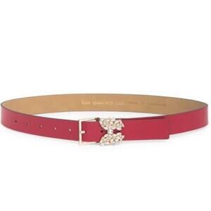 Kate Spade New York 32mm Rhinestone Flower Metal Buckle Belt Large, Red NEW
